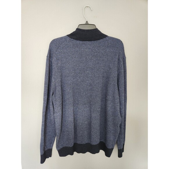 UNTUCKit Sweater Men's 2XL Blue 1/4 Zip 100% Extra Fine Merino Wool Herringbone - Picture 3 of 6